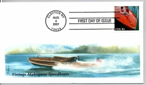 #4160 VINTAGE SPEEDBOATS 1915 HUTCHINSON STAMP FIRST DAY OF ISSUE EDKEN CACHET - Picture 1 of 1