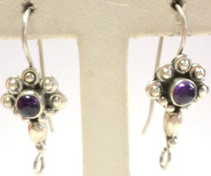 Vintage Pair Sterling 925 Purple Amethyst French Hook Connectors Earrings 3.27G - Picture 1 of 10