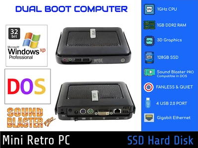Dual Boot DOS & Windows XP Retro Gaming PC, 1GHz CPU, 128GB SSD, Sound Blaster - Image 1 of 4