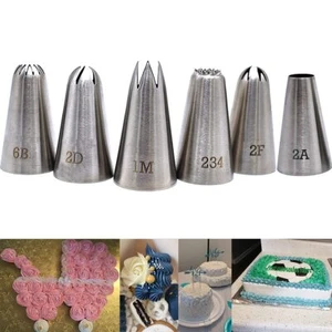 Cake Decorating Icing Piping Tip Set6 Large Decorating Tips #1M 2A 2D 2F 6B 2... - Picture 1 of 4