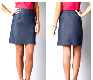 NWT LOFT Womens Skirt 4 Polished Denim Chambray Double Breasted Mini Pencil Blue - Picture 1 of 6