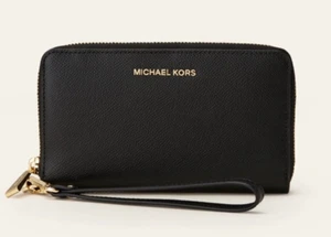 Michael Kors Geldbörse Portemonnaie JET SET TRAVEL LG FLAT MF PHONE CASE schwarz - Picture 1 of 4