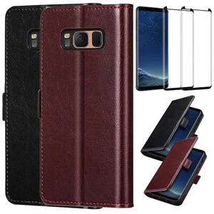 For Samsung Galaxy S8/S8+ Leather Wallet Card Slot Case Cover + Screen Protector - Picture 1 of 24
