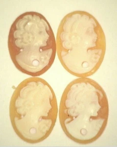 Geschnitzte antike ovale Muschel gebohrt Kamee Stein Besatz rechts 17,5 mm x 13 mm #AA87 - Bild 1 von 2