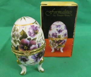 Formalities Baum Brother 4" Footed Egg Trinket Box Flowers Floral Pansies Easter - Picture 1 of 14