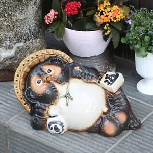 Japanese SHIGARAKI ware TANUKI Pottery Lucky charm Lie down and rest Japan NEW - Picture 1 of 5
