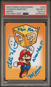 2022 Panini Super Mario #233 Jump Mario Firmato Charles Martinet PSA 8 Auto 9 - Foto 1 di 2