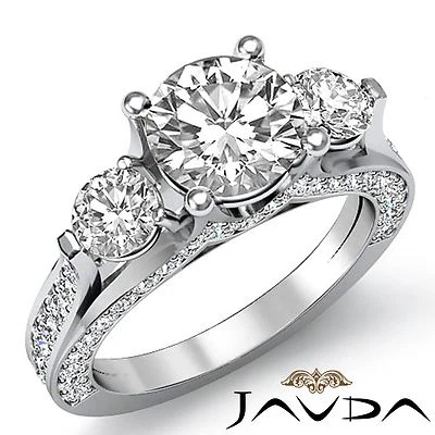 Hermoso anillo de compromiso de 3 piedras con diamantes redondos de 2,8 quilates GIA F VS2 oro blanco de 14 k Foto 1 de 4