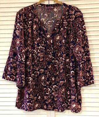 Top para mujer Gloria Vanderbilt talla grande azul marino rojo aspecto batik floral XXL 2XX Foto 1 de 4