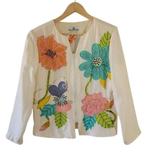 VTG Russell Kemp 100% Silk Multi Floral Embroidered Full-Zip Jacket Bloomcore - Picture 1 of 12