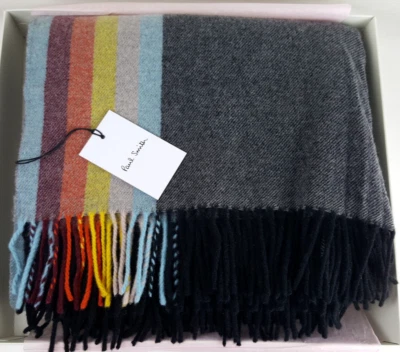 BNWT Paul Smith Grey Cashmere & Wool Blanket/Throw with Artist Stripe (RRP £250) - Image 1 of 4