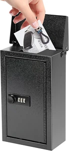 Wall-Mounted Key Drop Box with Combo Lock, Indoor/Outdoor Metal Mailbox, Black - Picture 1 of 12
