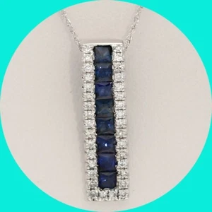 Diamond Sapphire Cascade Pendant Necklace 1.30CT 14K White Gold 18” Chain - Picture 1 of 8