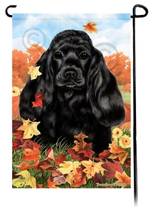 Falling Leaves Garden Flag - Black Cocker Spaniel - Picture 1 of 1