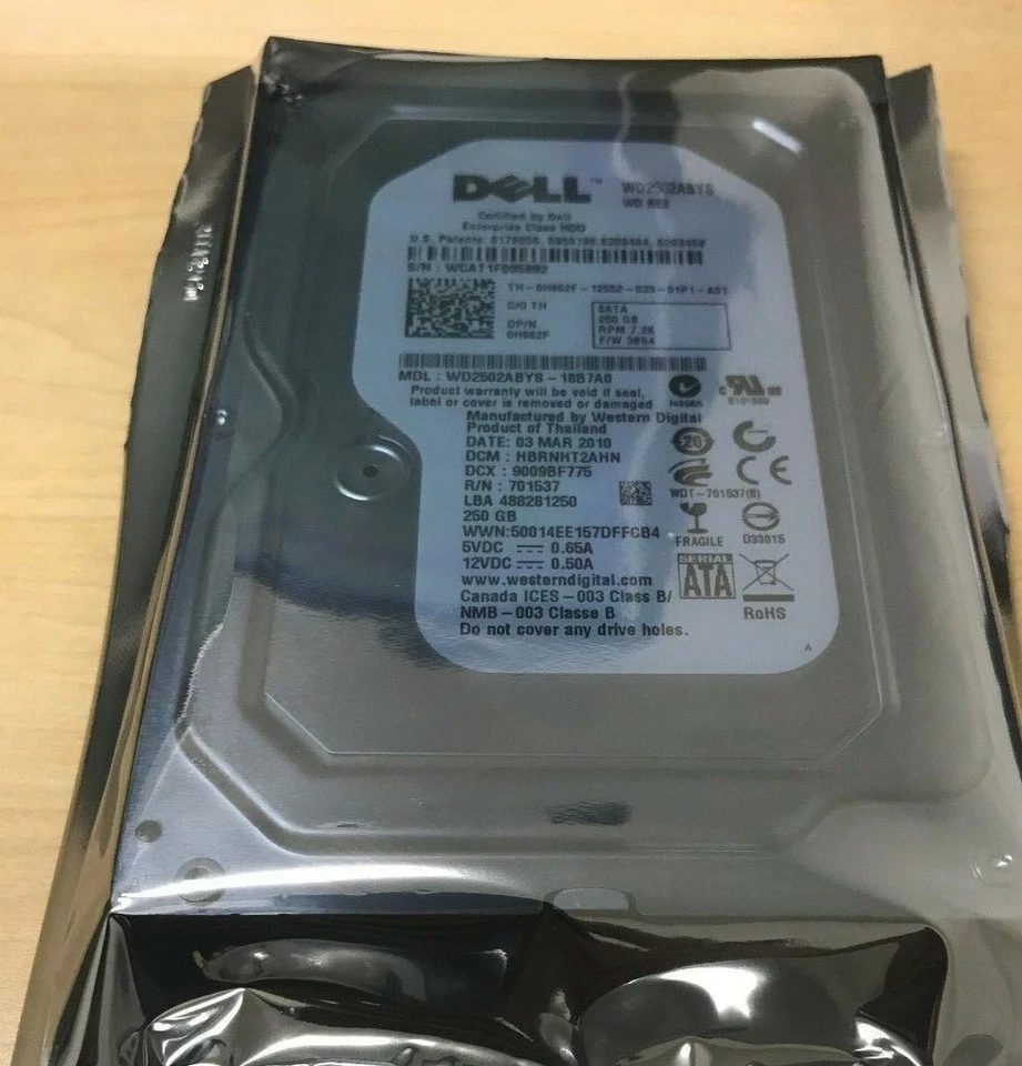 Disco duro Dell Wd 250 GB 7,2 K RPM 3 Gbp/s SATA de 3,5 pulgadas H962F Wd2502abys-18b7a0 Foto 1 de 1