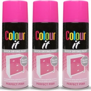 Paint Factory Colour It Spray Paint Gloss Finish Perfect Pink 400ml x 3 - Picture 1 of 11