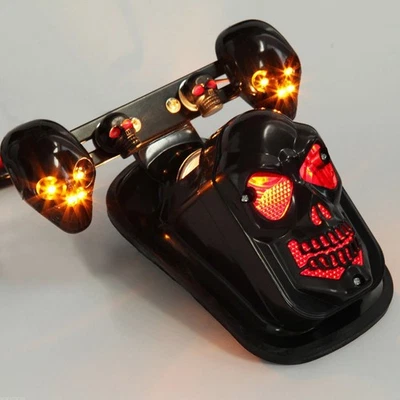 Skull Motorcycle Rear Brake Stop Tail Light + LED Turn Signals for Honda Harley - Image 1 of 4