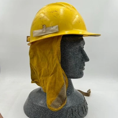 Bullard amarillo vintage S.F. Sombrero duro hervido EE. UU. Bombero cuello cortina protección Foto 1 de 4
