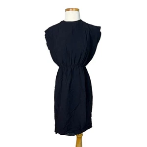 Vintage 60s 70s Blouson Elastic Waist Dress Sleeveless Solid Black Womens 4 - Picture 1 of 7
