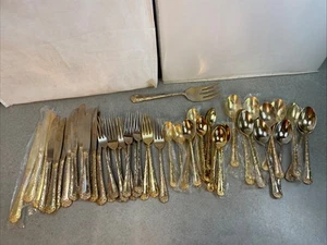 WM Rogers Enchanted Rose Gold Plated Silverware Flatware 51 Pcs 11 - 4pc Setting - Picture 1 of 17