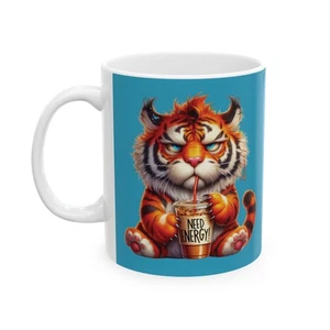 Grumpy Tiger Coffee Mug – Funny Wild Animal Cup | Need Energy Morning Gift - Picture 1 of 9