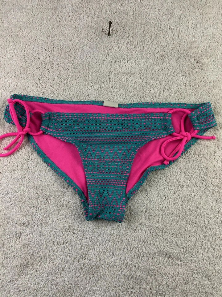OP Bikini Parte Inferior Mujer Pequeña Caliente Rosa Teal Corbata Lateral Traje de Baño Forrado Crochet Natación Foto 1 de 4