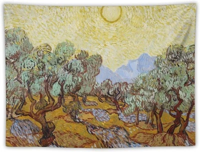 Van Gogh Olivos con Cielo Amarillo y Sol Arte Tapiz Pared Colgante Cortina D Foto 1 de 4
