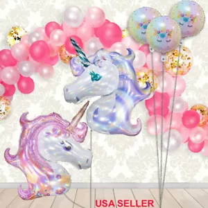 EINHORN PARTY: 118 Stück Konfetti Ballon 16 Fuß Bogen GIRLANDE + LASER ROSA LILA KOPF - Bild 1 von 12