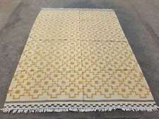 Vintage Handmade Traditional Geometric Yellow Kilim Floor Rug Carpet 234x171cm