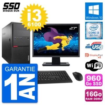 PC tour LENOVO M800 Pantalla 27" Intel i3-6100 RAM 16Go GB 960Go Windows 10 Wifi - Imagen 1 de 4