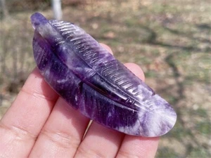 3.3" Natural Carved Dream Amethyst Feather Reiki Crystal plume Crystal Decor 1PC - Picture 1 of 15