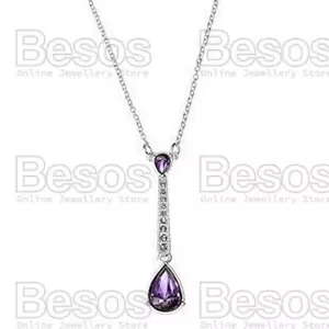 AVON drop STATUESQUE NECKLACE purple/silver PENDANT&CHAIN rhinestone GIFT BOX UK - Picture 1 of 4