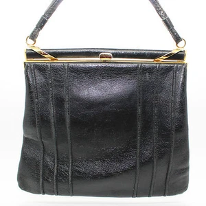 JANE SHILTON Vintage Made In England Gold Black Leather Clutch Purse Handbag - Picture 1 of 4