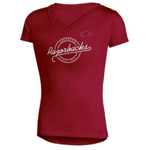 Official NCAA Arkansas Razorbacks Girls Short Sleeve Puff Print V-Neck T-Shirt L - Picture 1 of 1