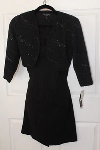 NEW Perception Women's Black 6 Sequin Bolero Jacket Blazer Pleated Top Dress 2pc - Picture 1 of 8