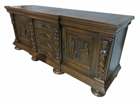 Antique Carved Oak Wood Figural Caryatid Sideboard Renaissance Cabinet Cupboard Cover