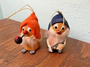 2 VINTAGE MID CENTURY WOOD SCANDANAVIAN GNOME ORNAMENTS - Picture 1 of 7