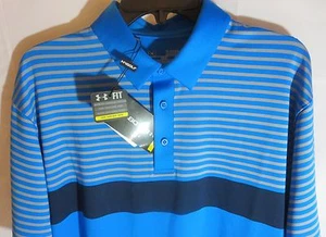 Herren UNDER ARMOUR XXL 2XL Coldblack Stripe Polo Blue Jet Golf Shirt 1253472 - Bild 1 von 6