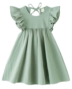 Toddler Baby Girl Dress Cotton Linen Ruffle Sleeve Halter Sleeveless Casual - Picture 1 of 7