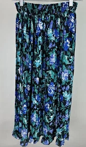 Falda midi vintage con estampado de rosas S/M cintura elástica ajustada plisada floral cobalto - Imagen 1 de 12