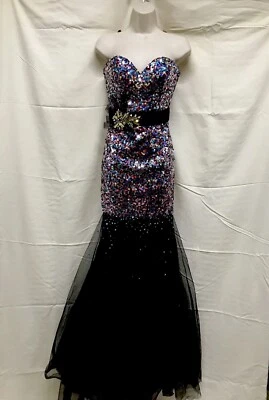 Alyce Paris Design Black Strapless Rainbow Holo Sequin Mermaid Gown Size 2 - Image 1 of 4