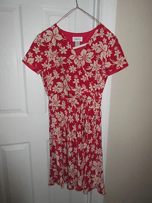 VESTIDO - Manga Corta - Chadwick's - Rojo/Blanco Floral - Seda - Talla 10P Petite  Foto 1 de 4