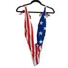 Womens One Piece American Flag Backless Cheeky Semi Thong Swimsuit Sz L
