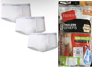 Slip uomo Hanes bianco 3 pezzi comodo morbido senza etichette intimo vita intera taglia M 32-34 - Foto 1 di 7