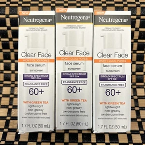 3 confezioni Neutrogena ClearFace siero protezione solare tè verde SPF 60+1,7 fl oz scadenza 25/06 - Foto 1 di 2