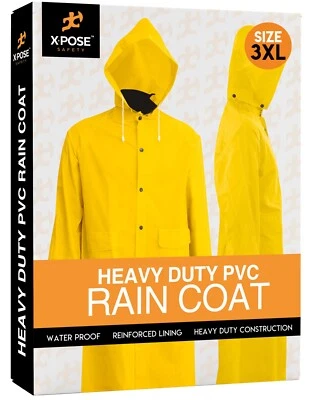 Heavy Duty Yellow Rain Coat .35mm PVC 48in Jacket with Detachable Hood - Image 1 of 4