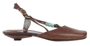 New ItalianCrafted Iridescent OpalLike Embellished BrownLeather Slingback Sandal - Picture 1 of 11