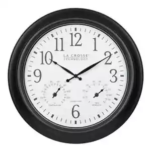 18in.Dark Brown Atomic Time Analog Wall Clock With Temperature And Humidity - Picture 1 of 8