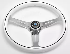White Nardi style Steering Wheel chrome or black spokes and nardi horn button - Picture 1 of 7