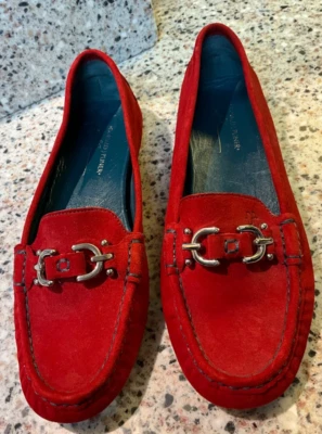 DONALD J PLINER 绒面革鞋 8 M 码红色 LKNEW 女式驾驶鞋平底鞋 — 第 1/4 张图片